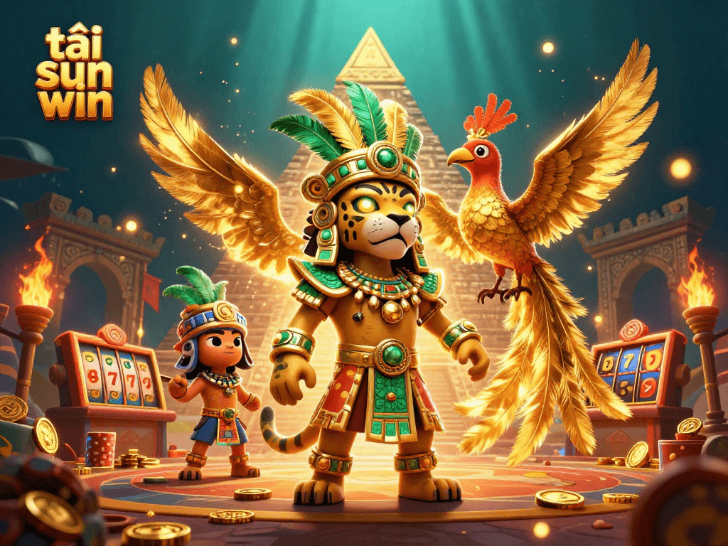 Experience the thrill of tải sun win with a vibrant casino atmosphere featuring 3D Mayan characters and dynamic elements.