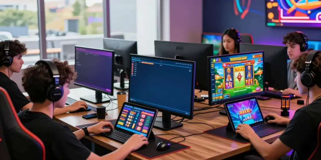 Exciting gaming environment at http://gem88-mobile.com with players engaged in various online activities.