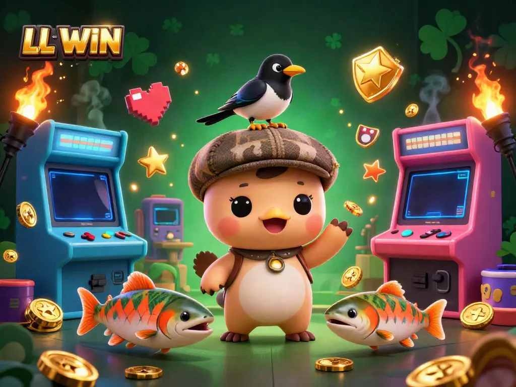 Experience LL WIN in a vibrant 3D cartoon world filled with colorful casino elements and whimsical characters.
