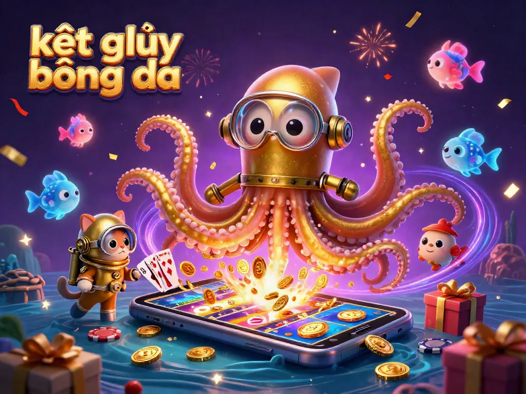 Engage with kết quả bóng đá as the colossal kraken and diving cat celebrate in a vibrant casino scene.