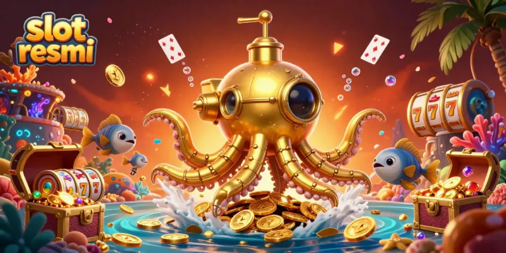 Experience a thrilling underwater adventure with the golden kraken submarine, exploring treasures and slot resmi elements.
