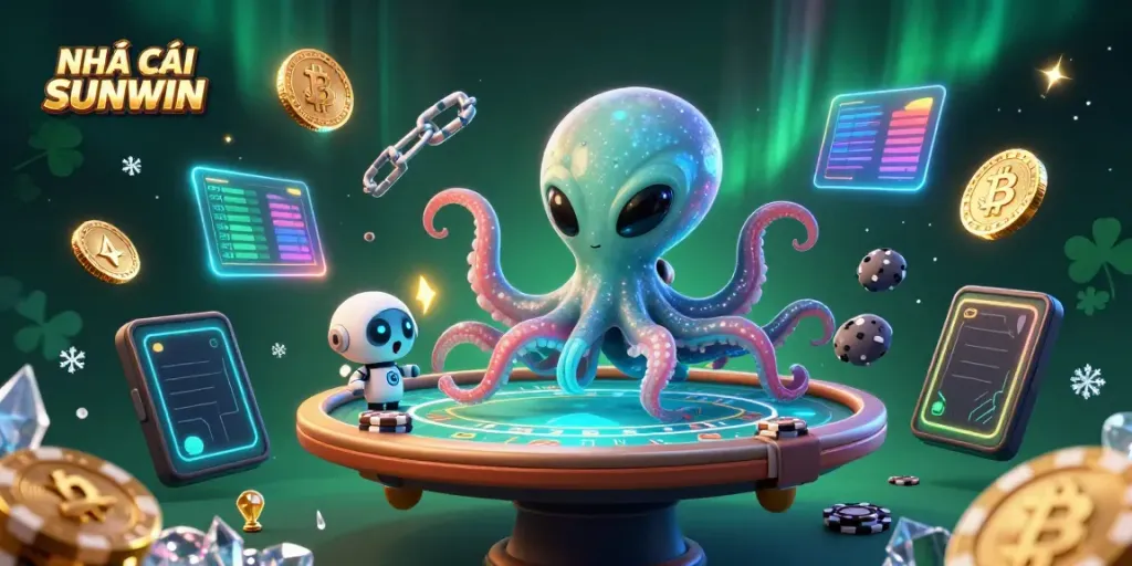 Engage in exciting gameplay at NHÀ CÁI SUNWIN with 3D alien octopus and crypto-themed visuals.