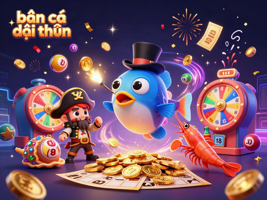 Engage in bắn cá đổi thưởng with a vibrant underwater scene featuring a deep-sea anglerfish, a pirate shrimp, and a gemstone snail.