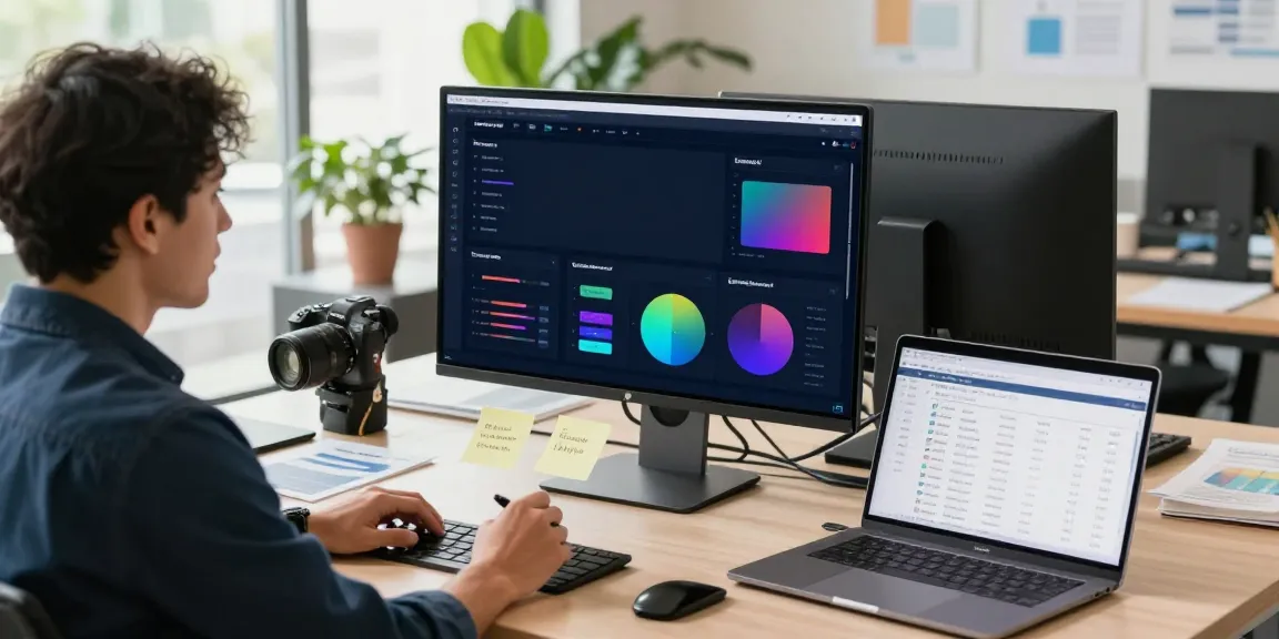 Content strategist analyzing SEO tools and web analytics for instant indexing strategies in a modern office.