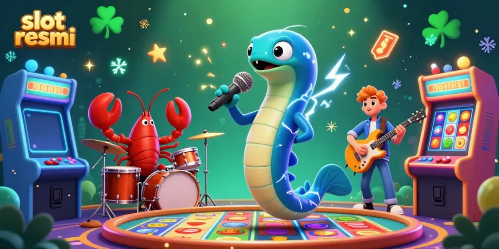 Experience the underwater excitement of slot resmi with a lively DJ performance and vibrant game elements.