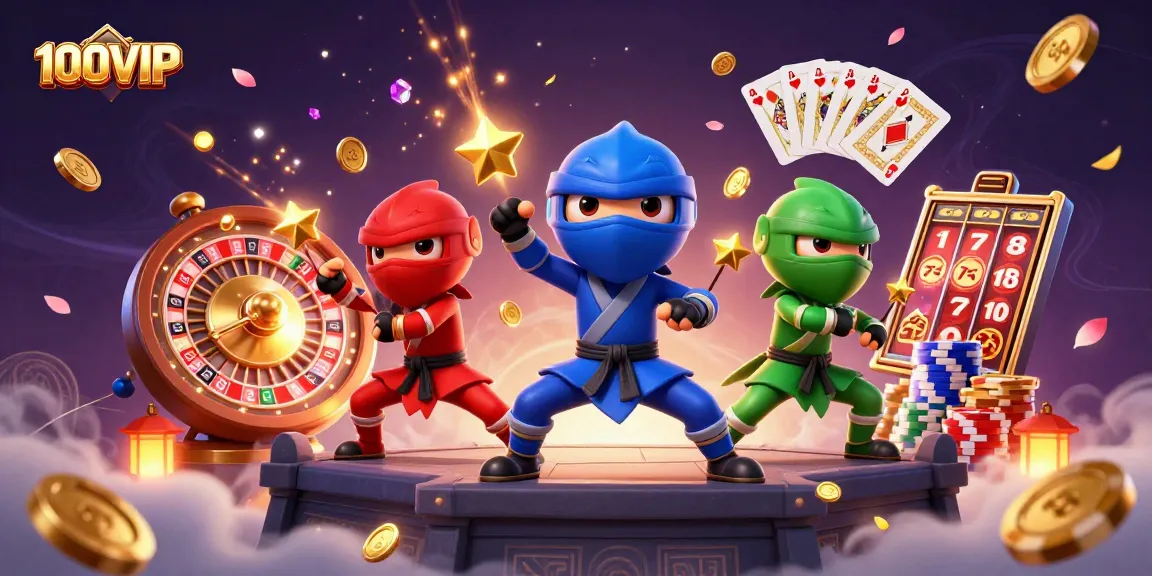 Experience thrilling gameplay at 100VIP with chameleons showcasing martial arts amidst sparkling gems.