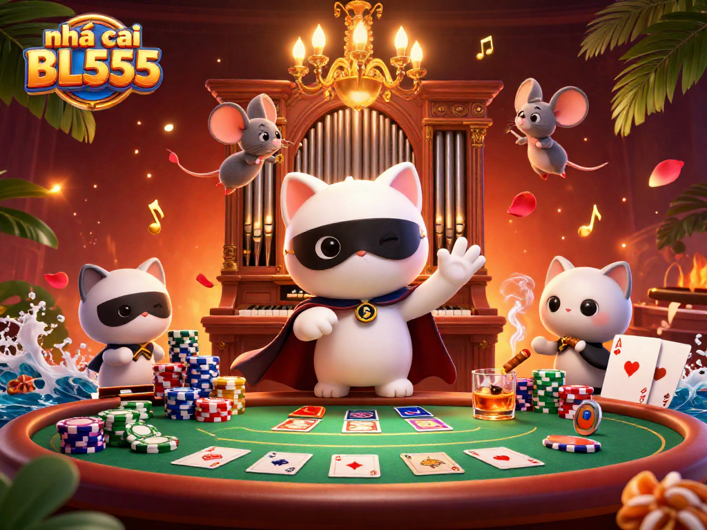 Experience the thrill at nhà cái BL555 with a vibrant 3D casino scene featuring dynamic characters and game elements.