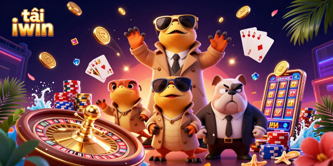 Download the exciting tải iwin gaming app featuring raptors in a trench coat at a casino.