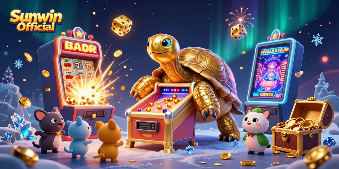 Play exciting casino games at Sunwin Official featuring a dynamic slot machine and golden tortoise