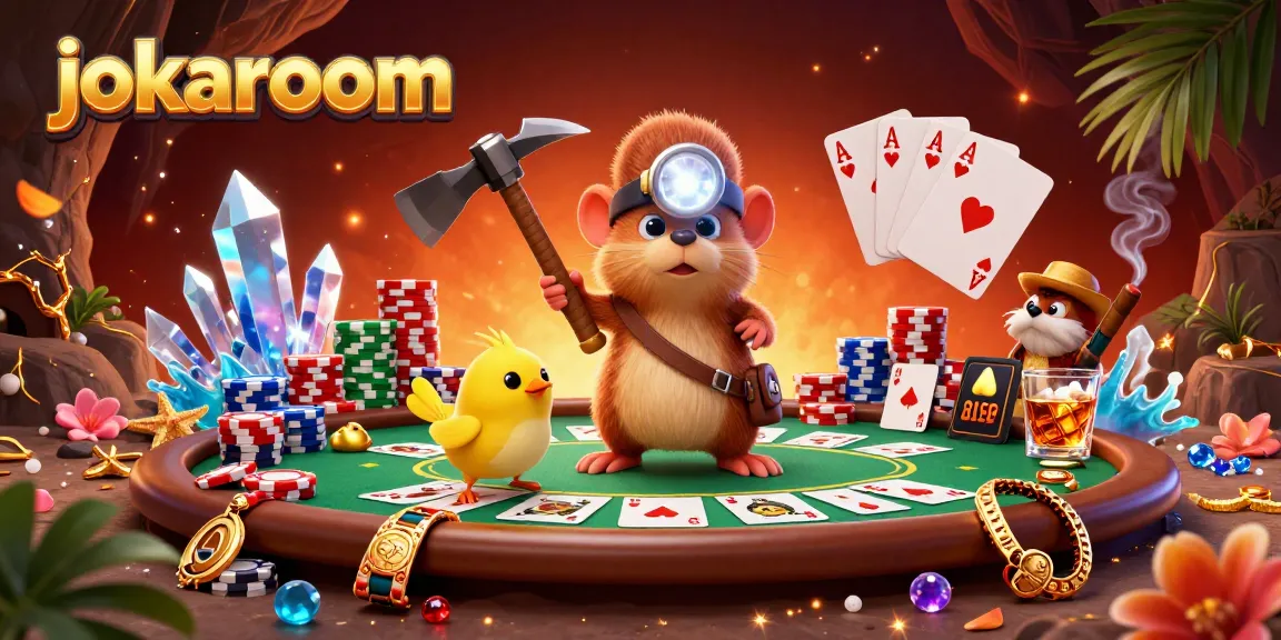 Enjoy exciting gaming moments at jokaroom, where a treasure hunter mole and canary discover golden treasures among poker excitement.