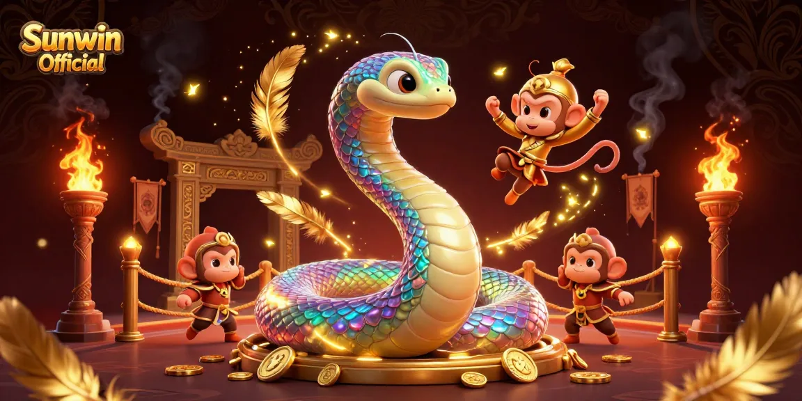 Experience thrilling bets in an ultra-detailed 3D scene featuring Sunwin Official with colorful serpent and magical fireflies.