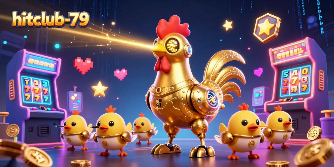 Engage with hitclub-79's thrilling casino experience through a vibrant 3D illustration celebrating gaming excitement.