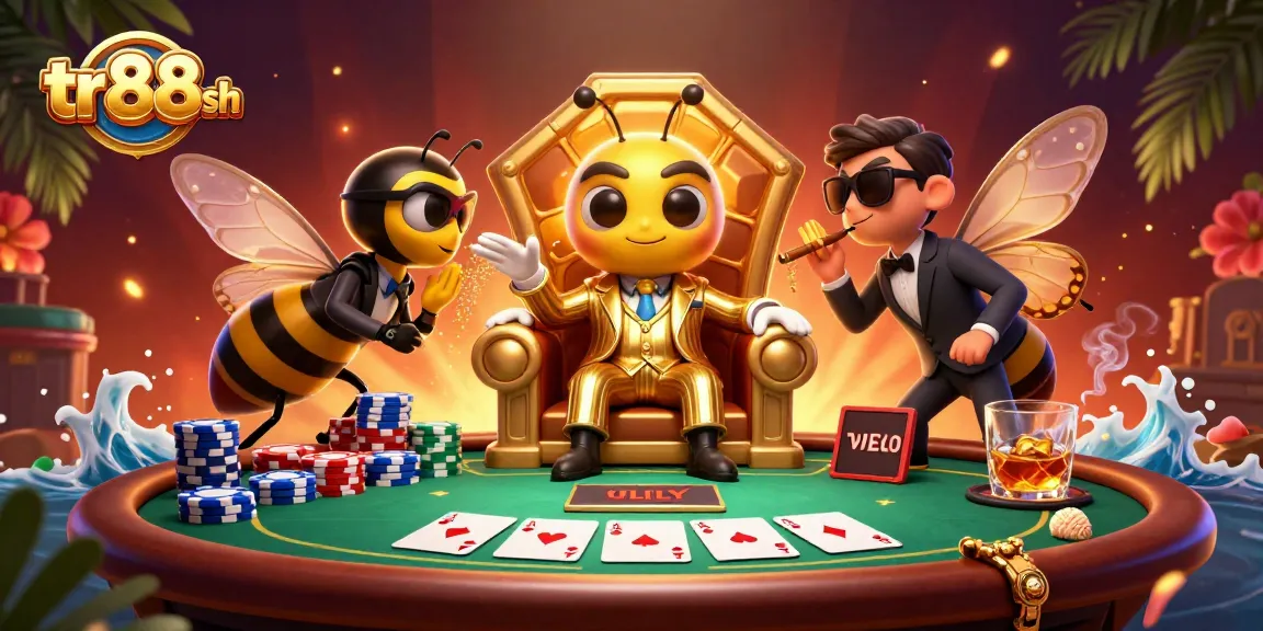 Experience the exciting world of tr88 sh with a vibrant 3D casino scene featuring card games and more.