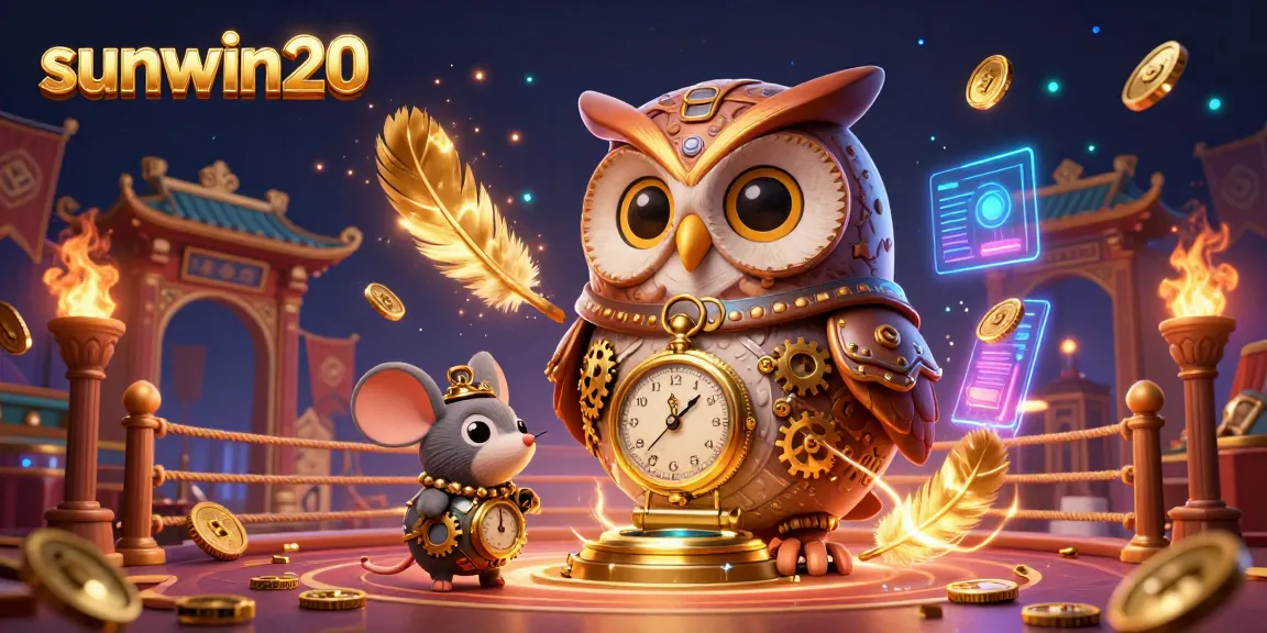 Experience thrilling wins with sunwin20 in a vibrant 3D casino adventure featuring a time-traveling owl.